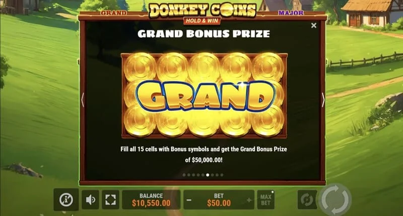 Donkey Coins Hold & Win – ekraan Mini, Minor, Major, Grand Jackpottidega
